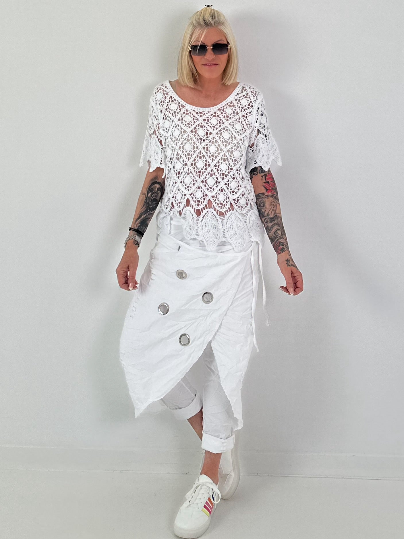 Häkel T-Shirt mit Muster - weiss