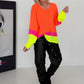 Pullover mit V-Ausschnitt - neonorange-mehrfarbig