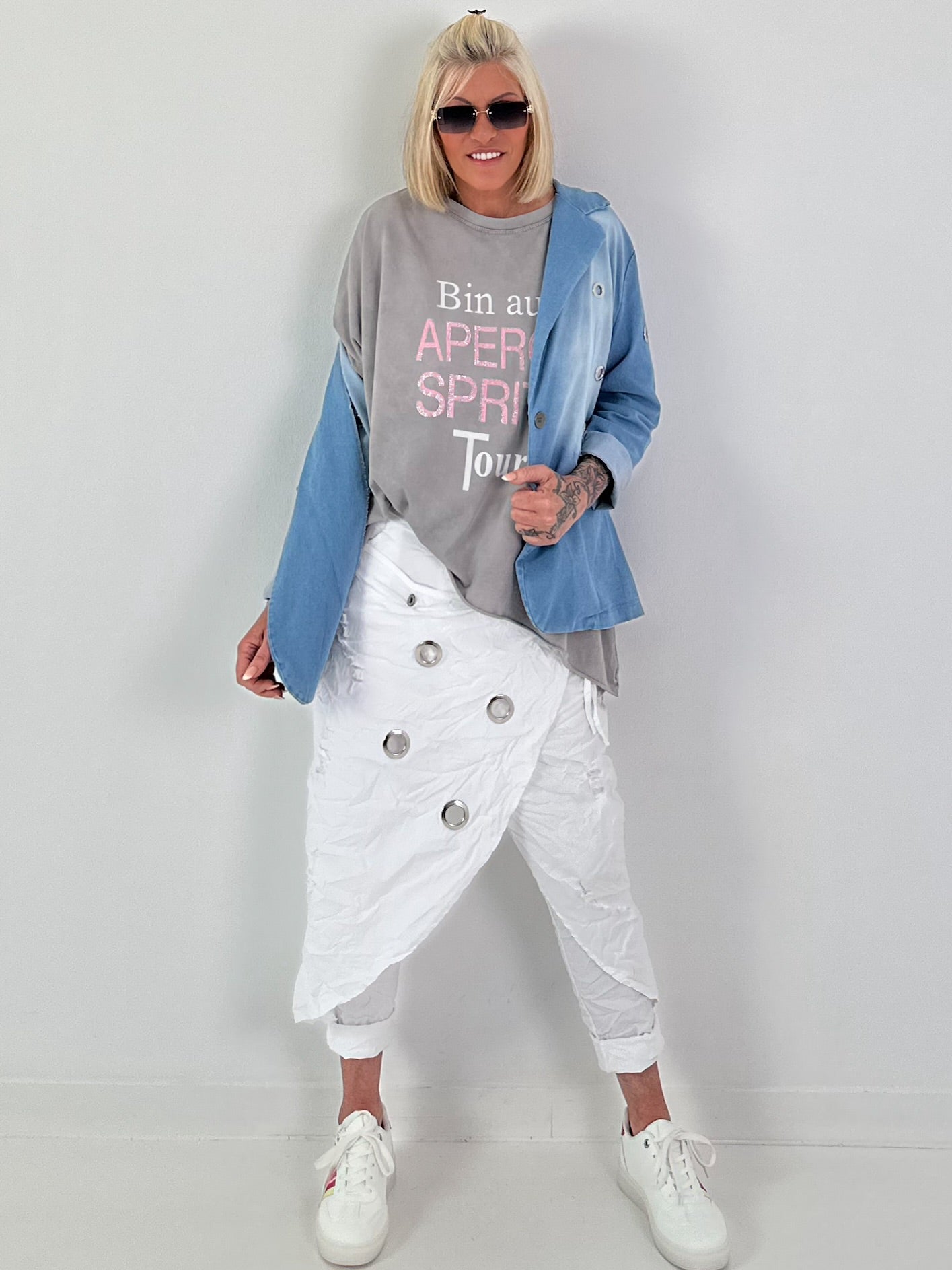Jeans Blazer mit Ösendetails