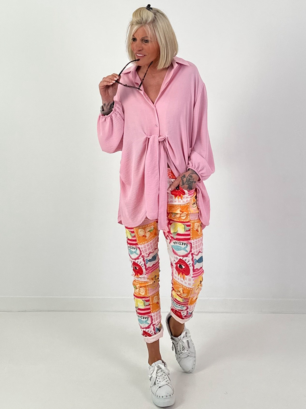 Long blouse with tie — pink