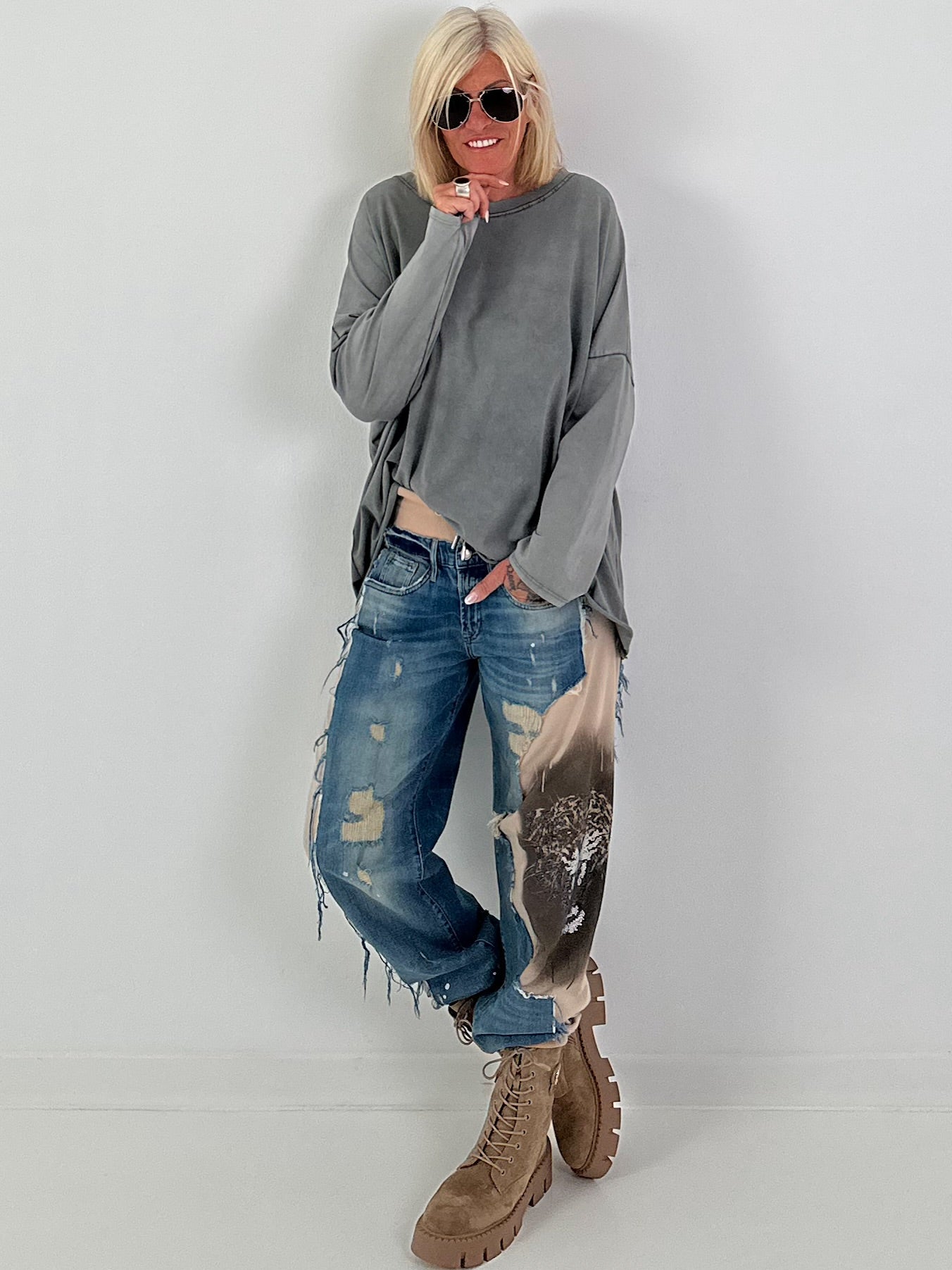 Oversized Shirt stone washed - anthrazit