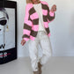 Strickjacke mit Blockstreifen - rosa-taupe