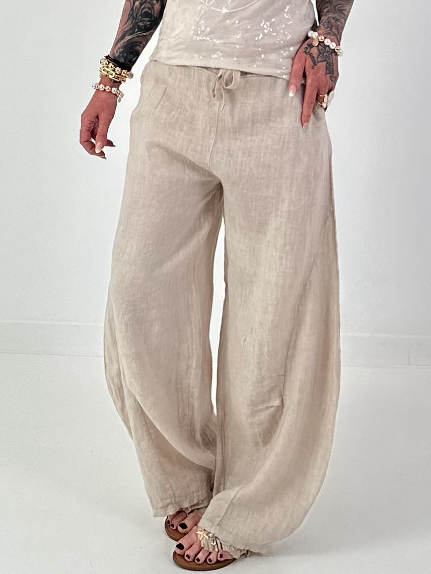 Balloon Linen Trousers - beige