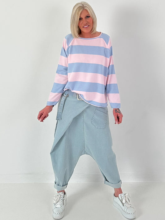 Sweater mit Blockstreifen - rosa-hellblau