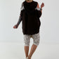 Leinen Shirt mit Pailletten und Cold Shoulder - schoko