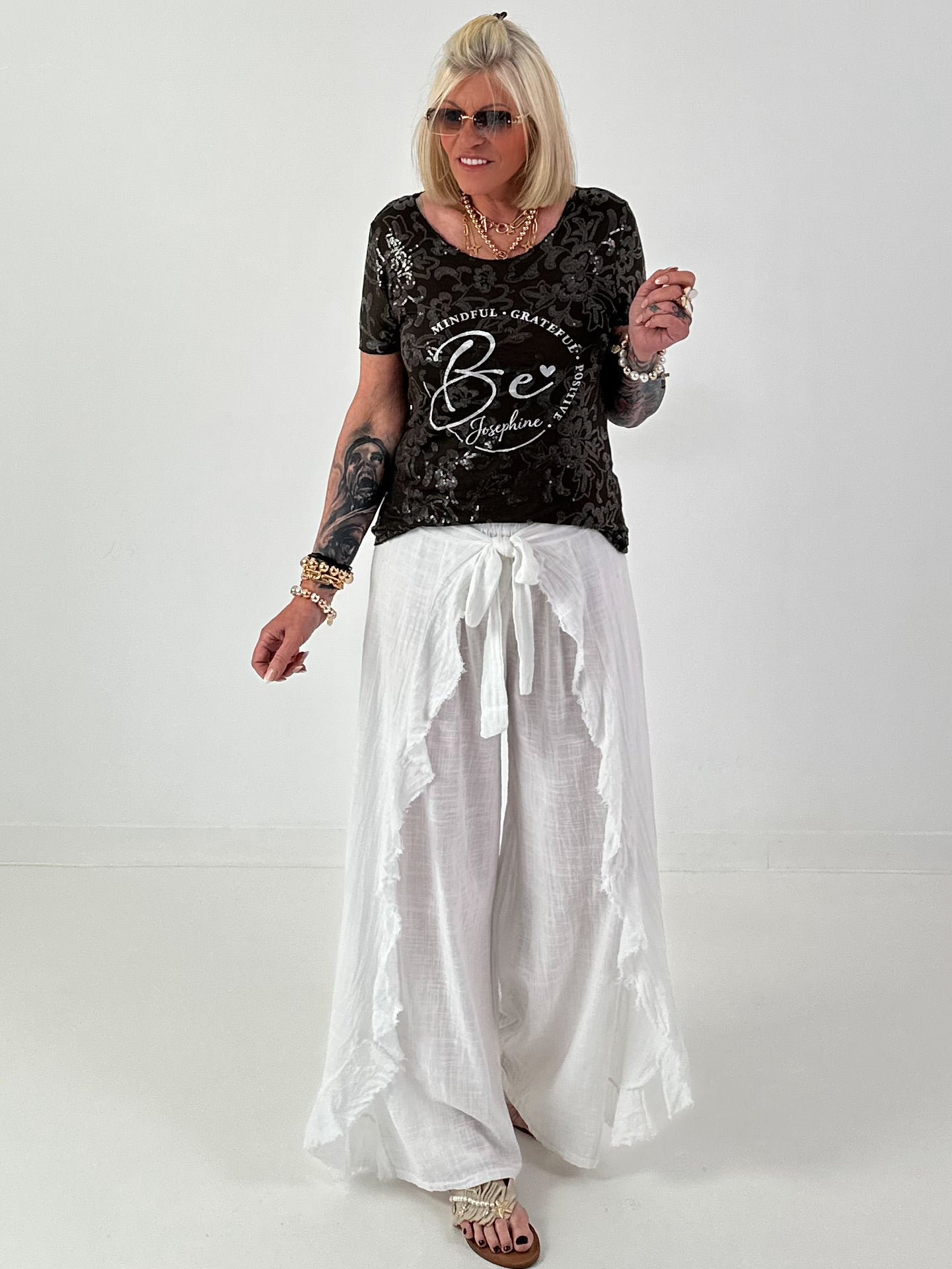 T-Shirt mit transparenten Pailletten - schoko