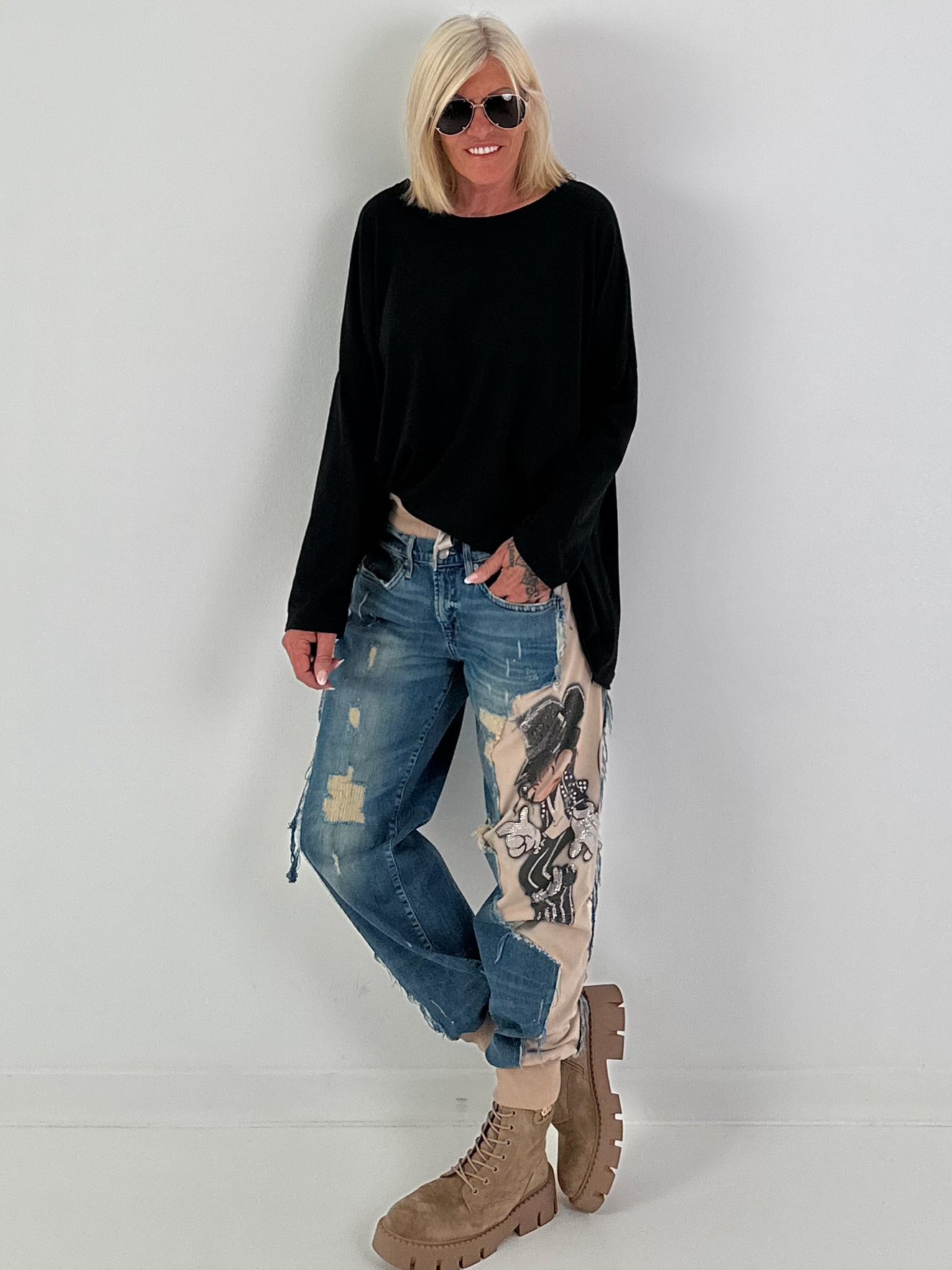 Oversized Shirt stone washed - schwarz