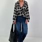 Lightweight blouse with graphic pattern - black - beige
