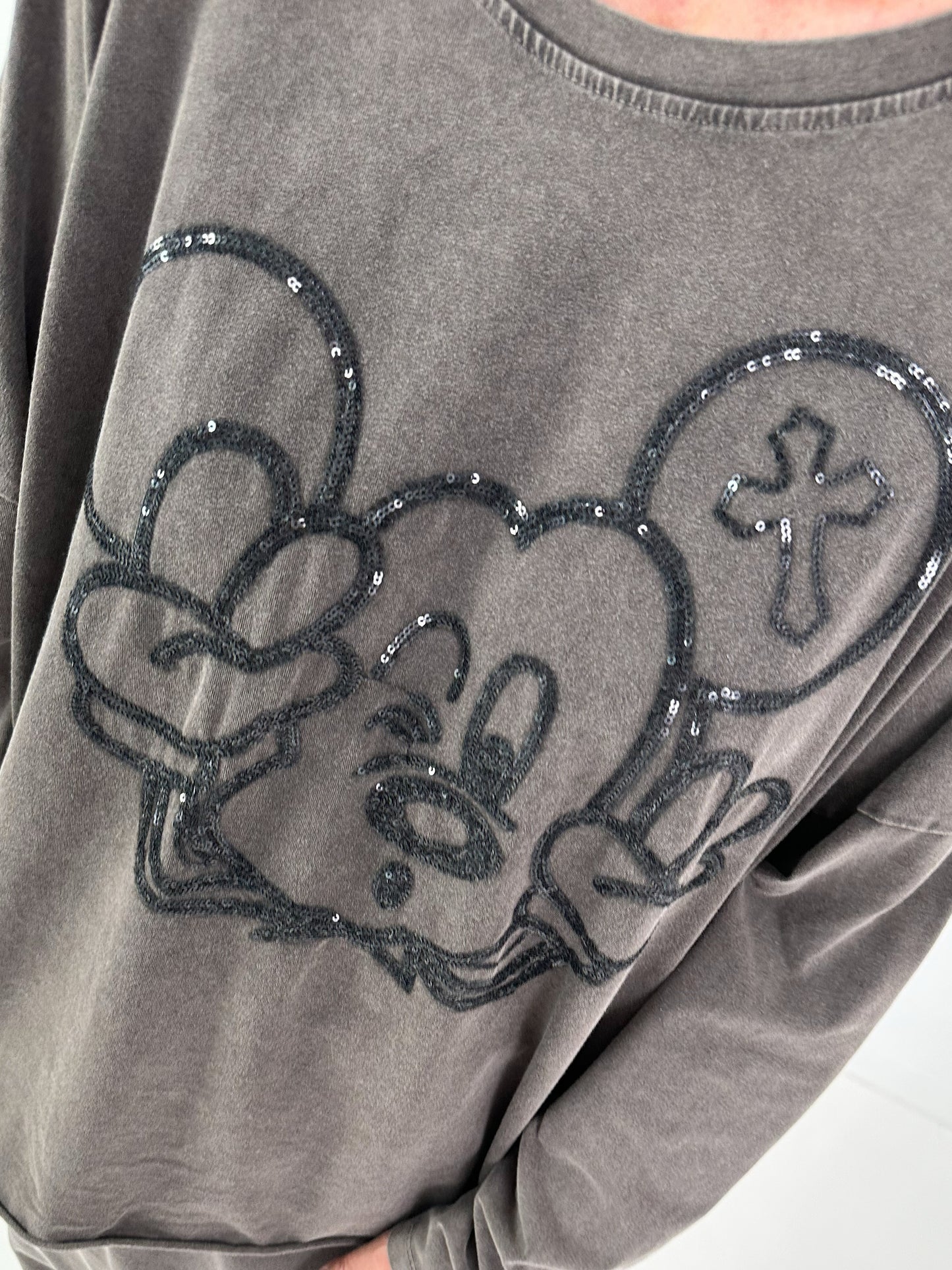 Oversized Sweater mit Paillettenprint - anthrazit