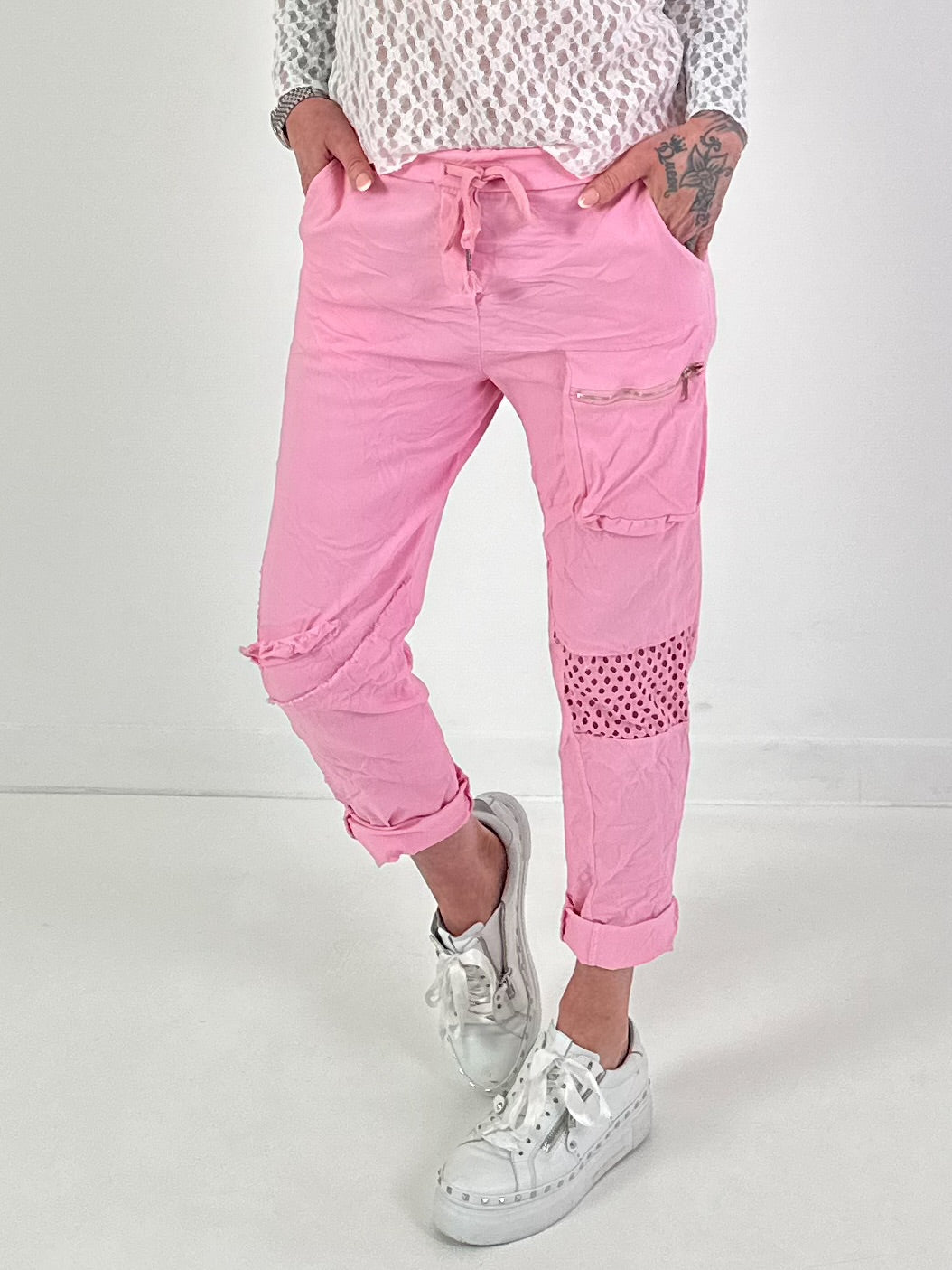 Hose mit Netzeinsatz - rosa