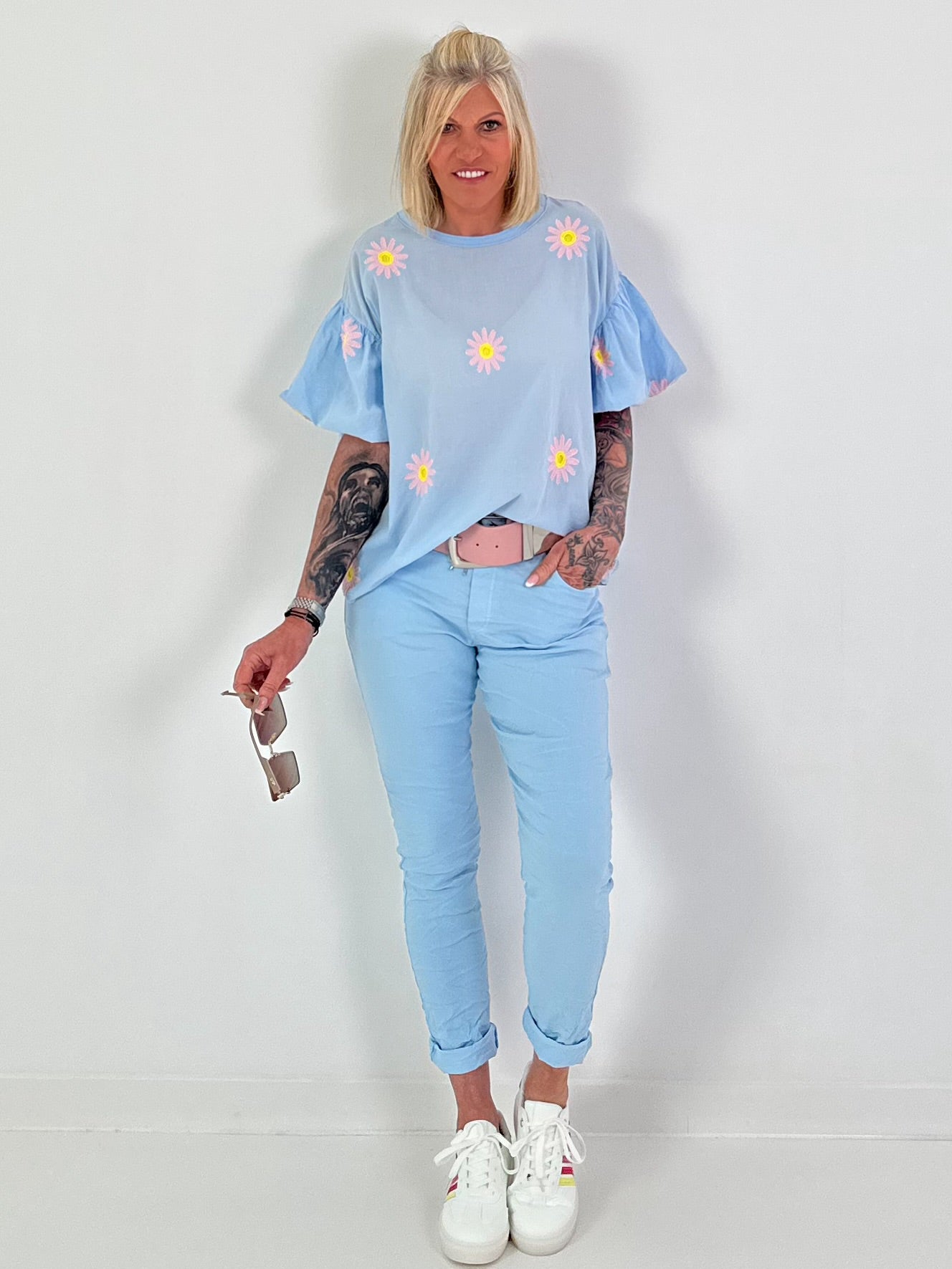 Blusenshirt mit "Puff-Ärmeln" - hellblau