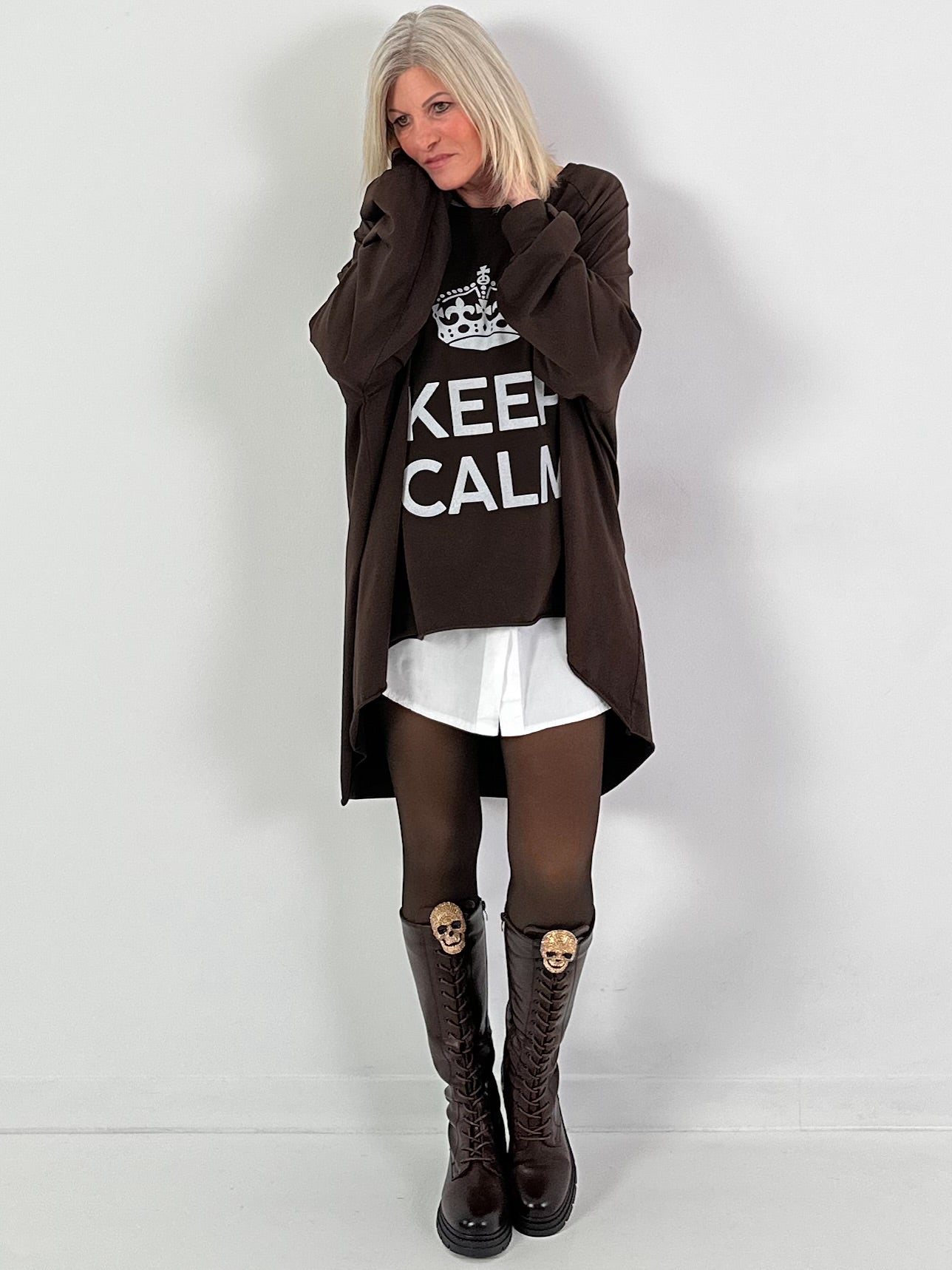 Oversized shirt model "KEEP CALM" - coffee
