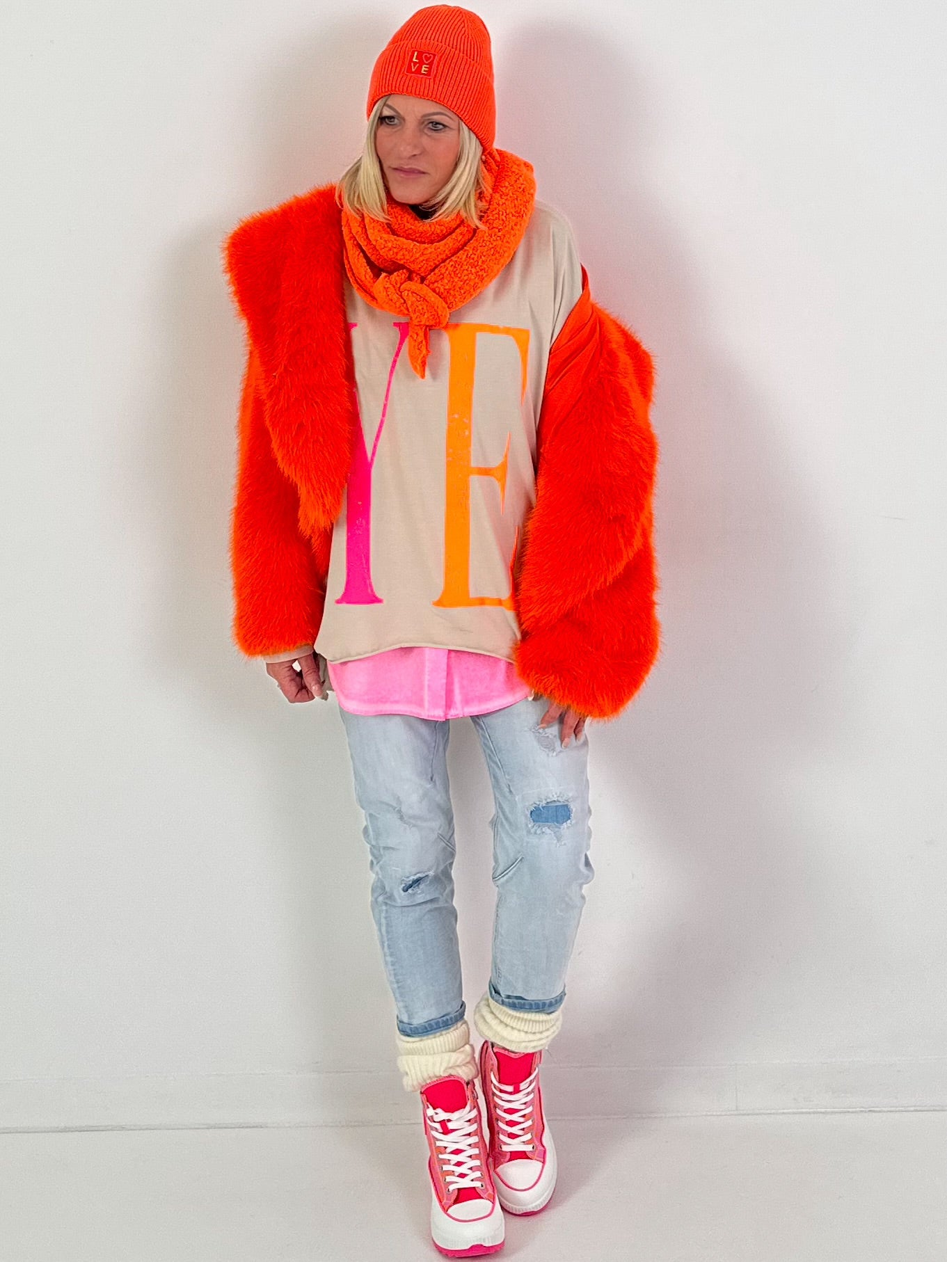 Oversized shirt model “YEAH” - beige