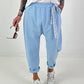Baggy Trousers with Decorative Scarf - Light Blue