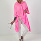Oversized Bluse asymmetrisch mit Krawatte - neonpink