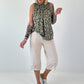 Striped top with ruffled collar - taupe-dark brown