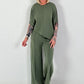 Two-piece set with asymmetrical shirt - khaki