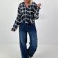 Lightweight blouse with graphic pattern - night blue - beige
