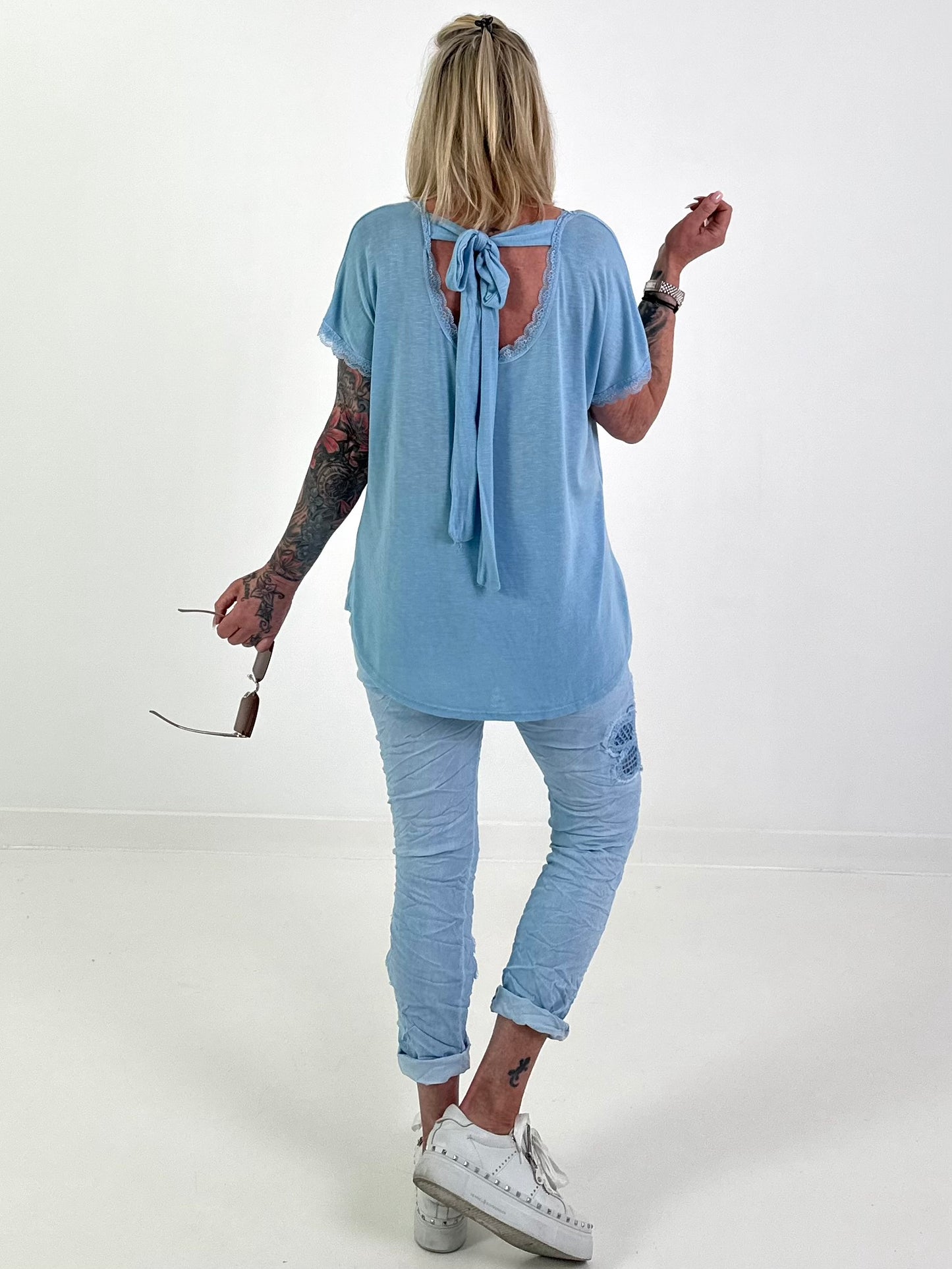 T-Shirt with Back Tie - Light Blue