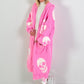 Oversized Strickmantel mit Kapuze Modell "Skull" - rosa-weiss