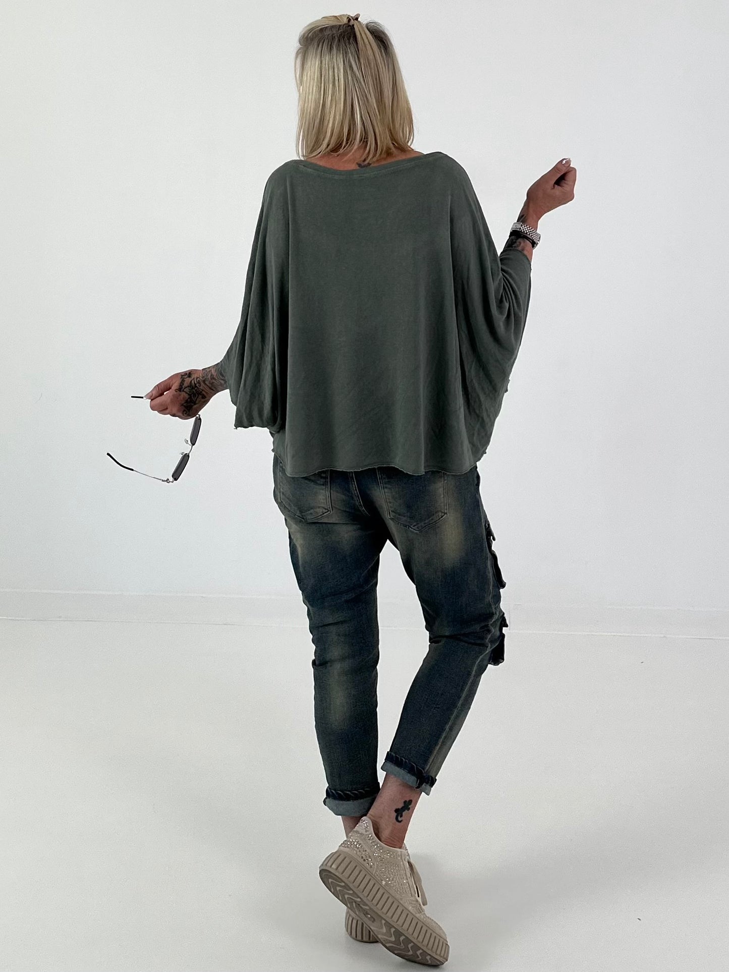 Strick Shirt mit Leo-Print - salbei