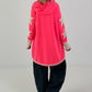Lässiger Long Hoodie mit Daumenloch und trendigen Sternenelementen - neonpink