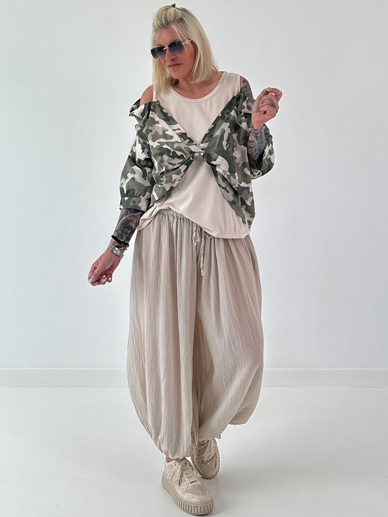 Tunic with integrated top - camouflage-beige-khaki