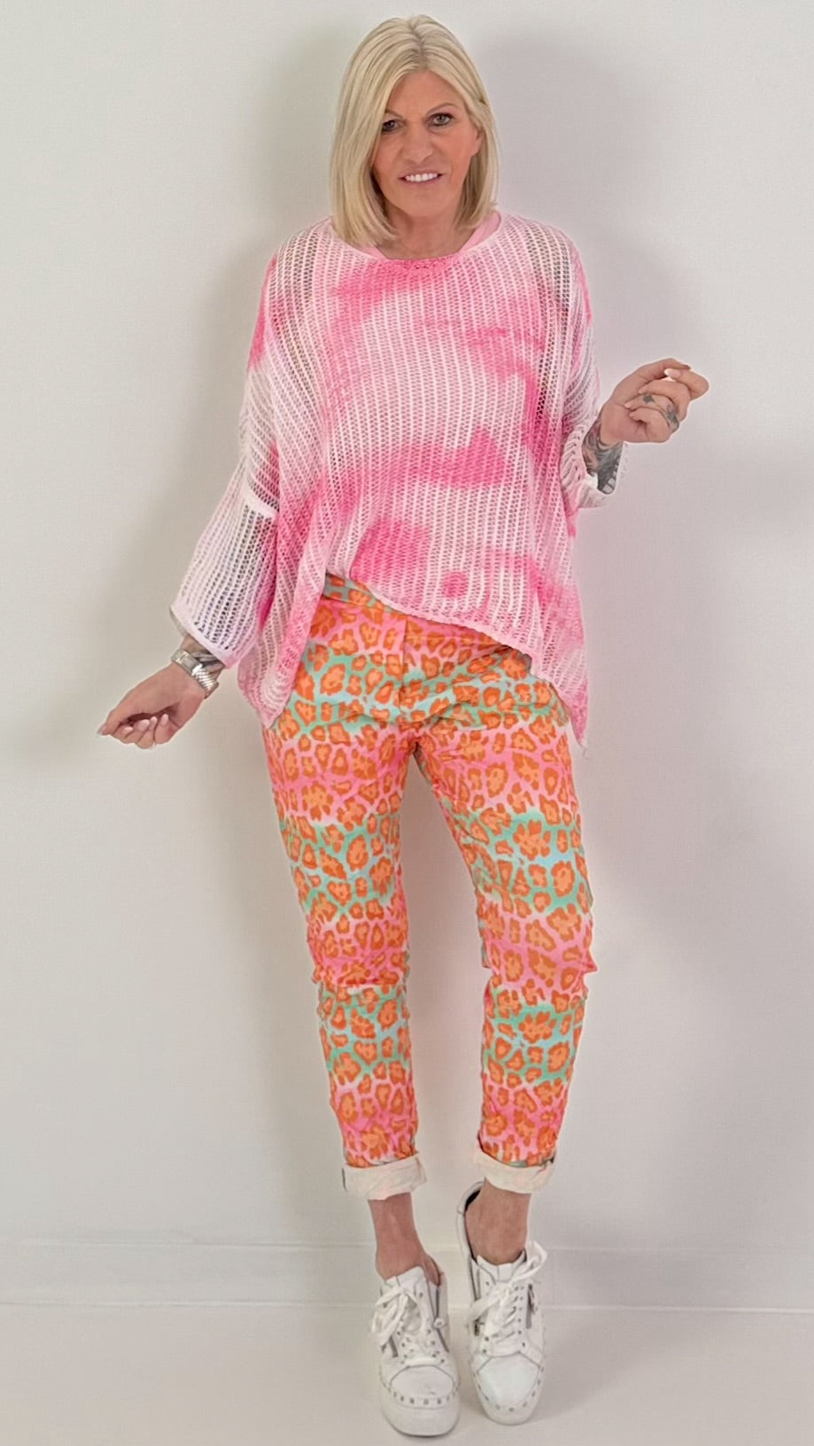 Batik Häkelpullover - pink