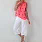 Striped top with ruffled collar - taupe-dark brown