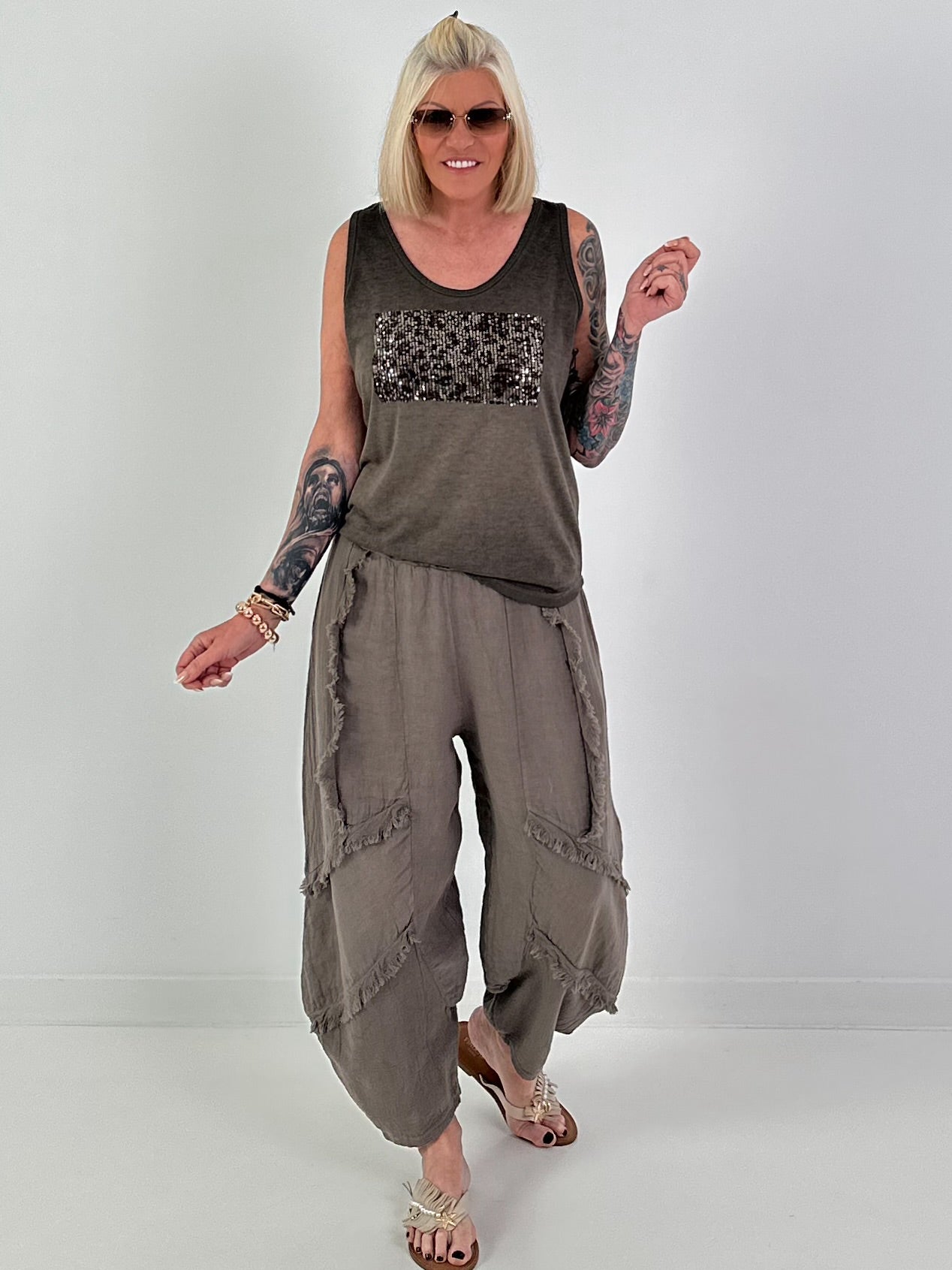 Fine Knit Top with Leopard Patch - chocolate
