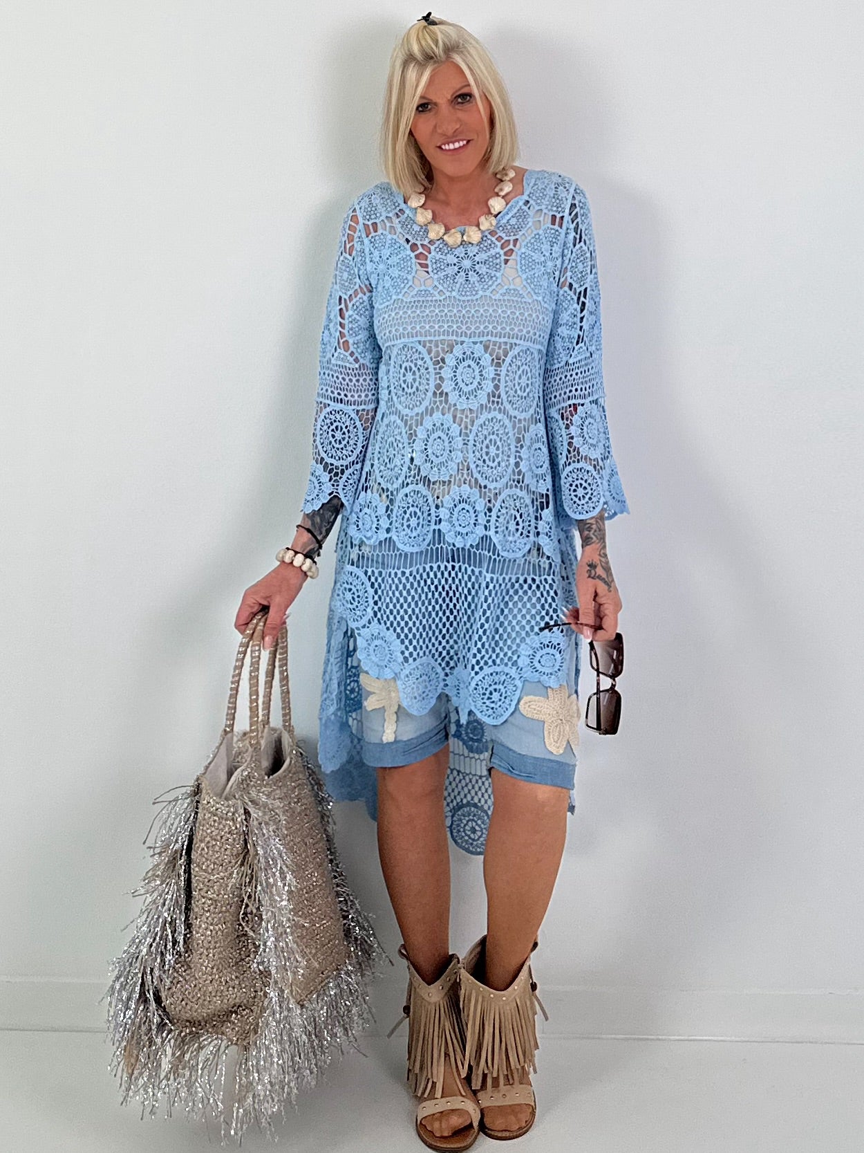 Crochet Tunic with Pattern - light blue