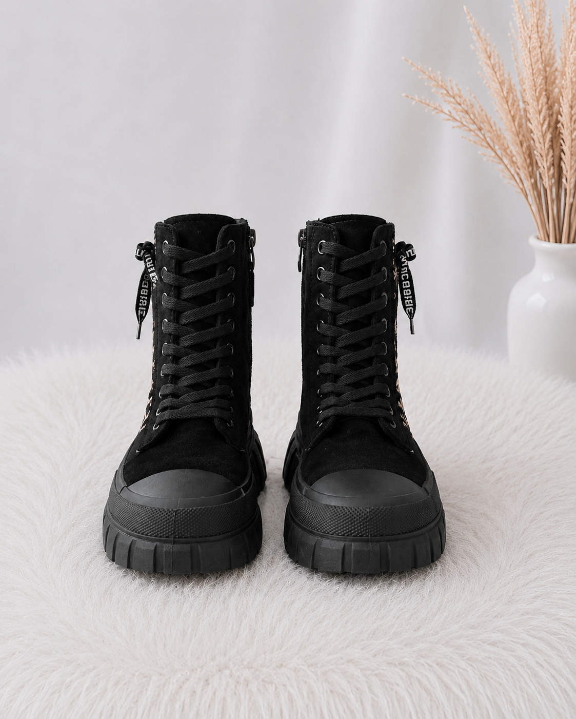 High Sneaker in Wildleder-Optik  - schwarz-leo