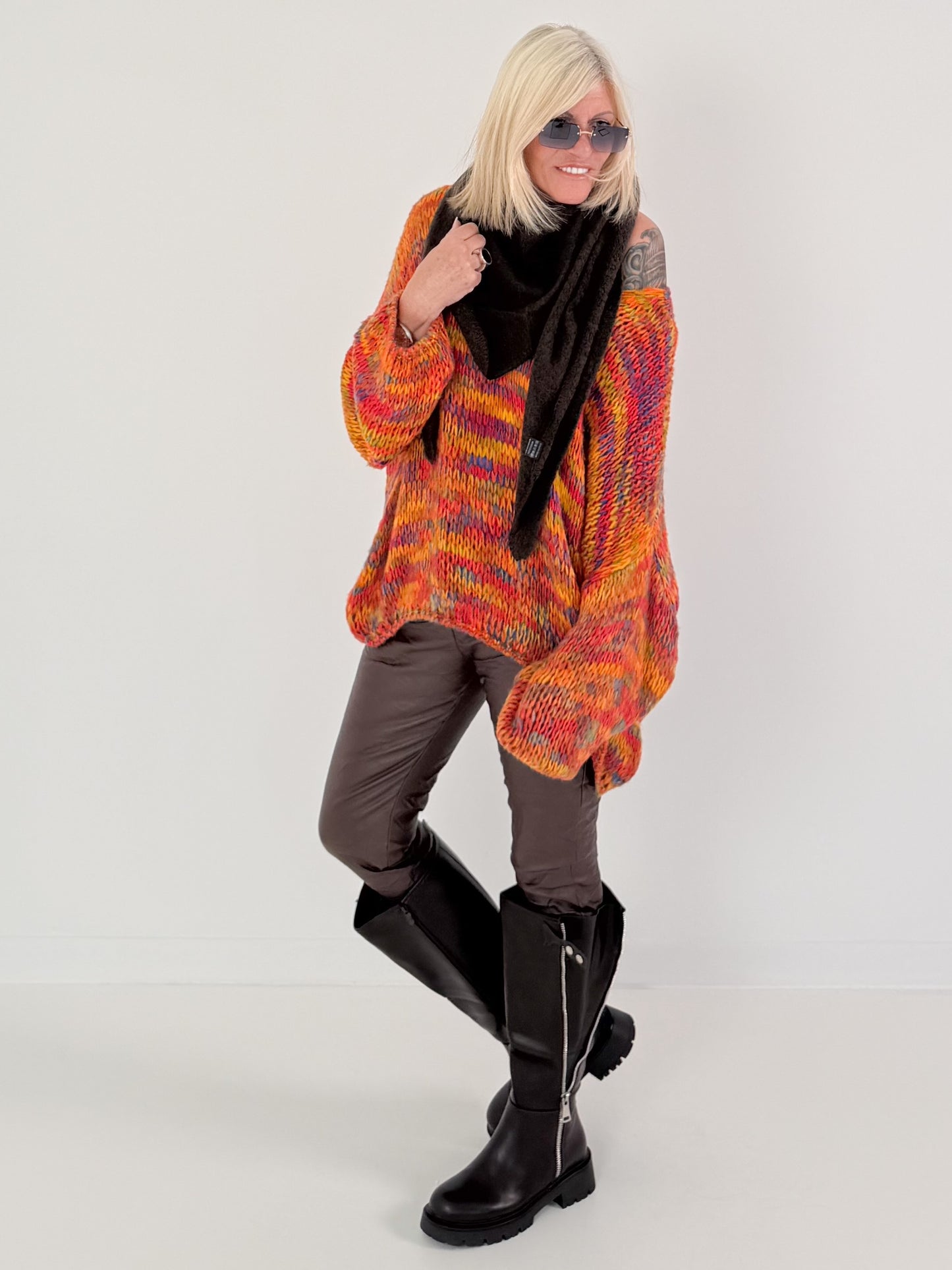 Weicher Oversized Grobstrickpullover  - mehrfarbig