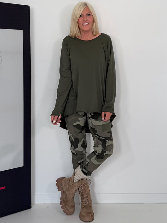 Basic Shirt mit Rundhalsausschnitt - oliv