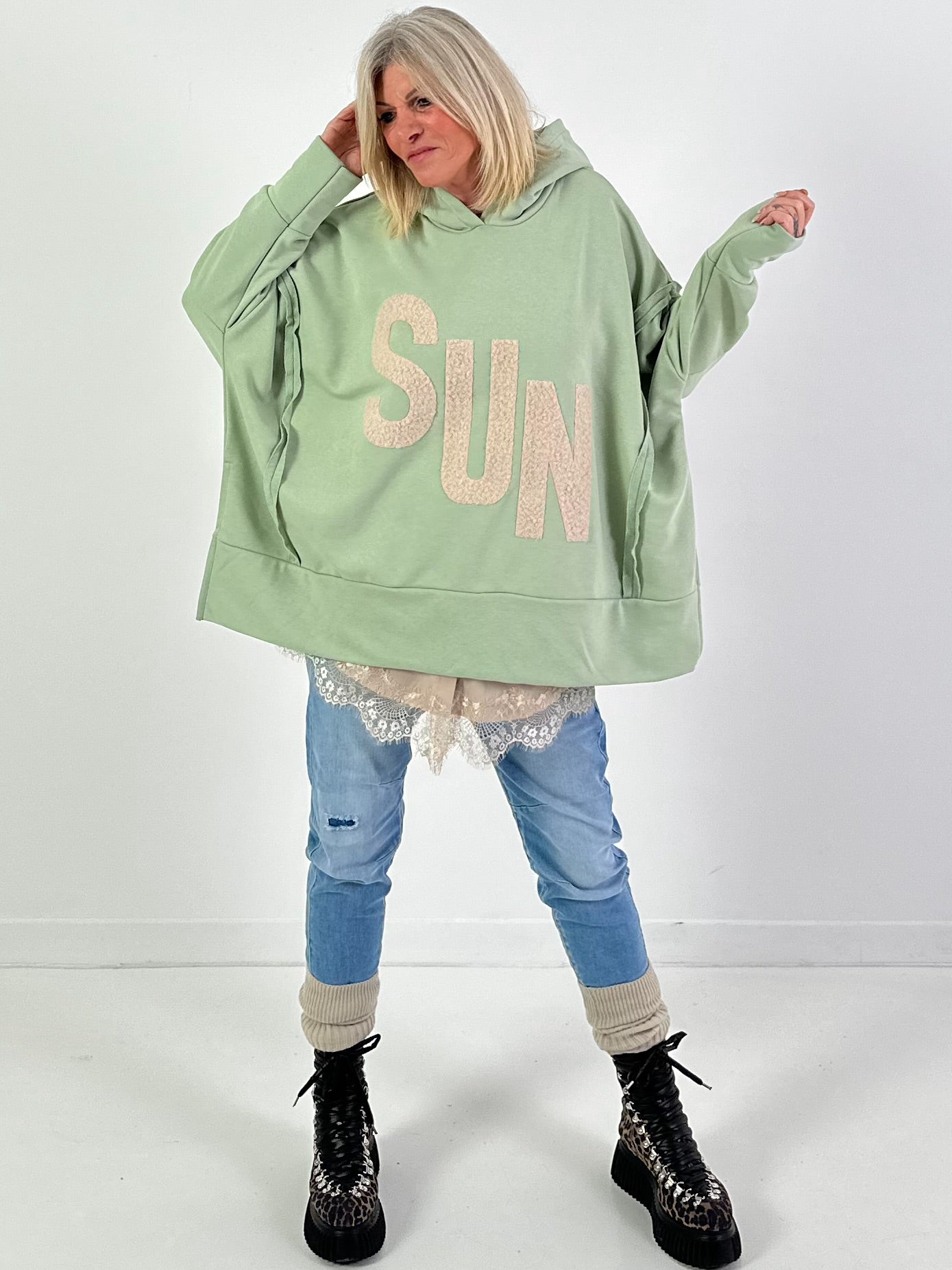 Oversized hoodie model "SUN" - sage