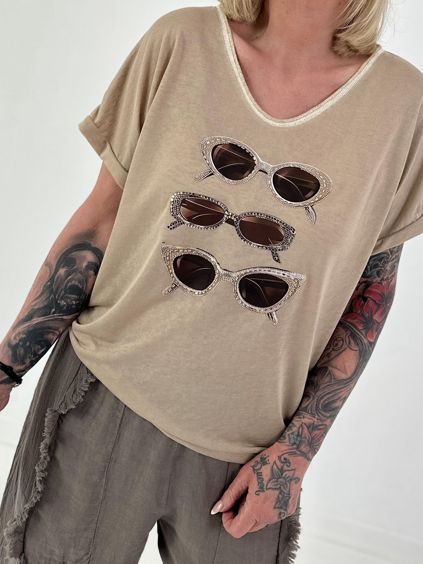 Feines Strickshirt Sunglass mit Lurex - sand