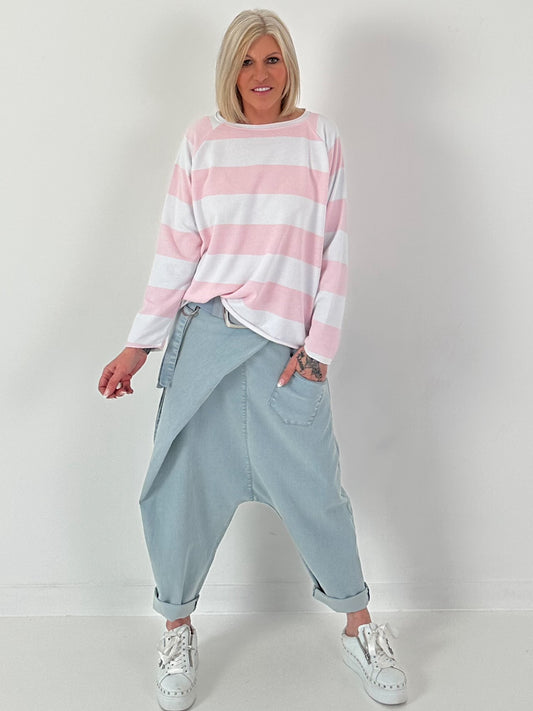 Sweater mit Blockstreifen - rosa-weiss