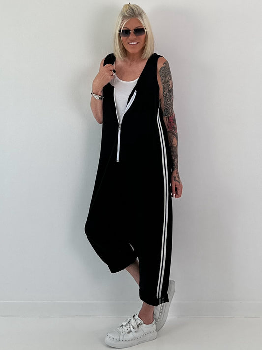 Jumpsuit mit seitlichen Streifen- schwarz