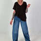Ribbed Shirt with Fringe Details - chocolate