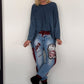 Jogg-Jeans im Used Look Love & Rock - denim-burgundi