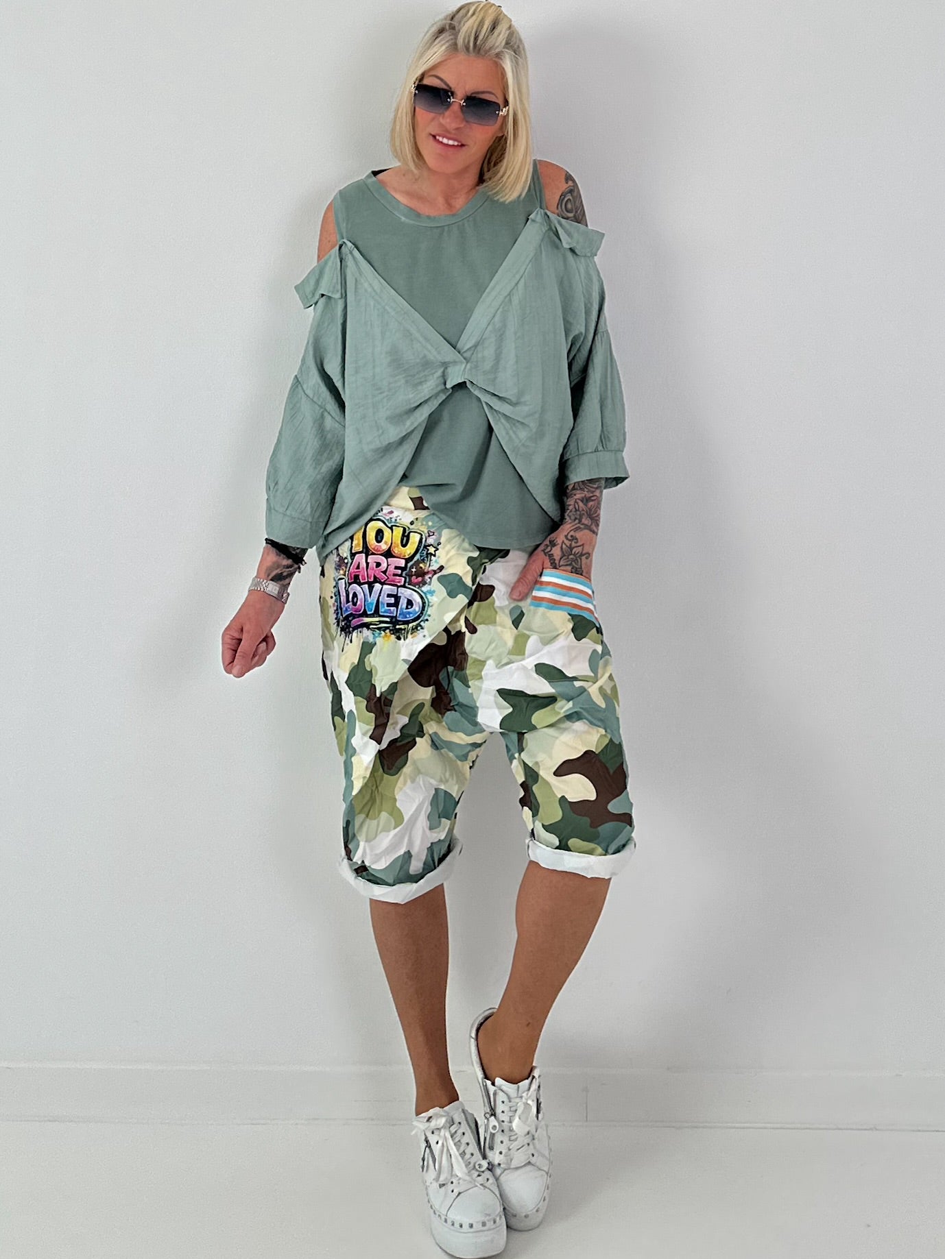 Tunika mit integrierten Top - khaki