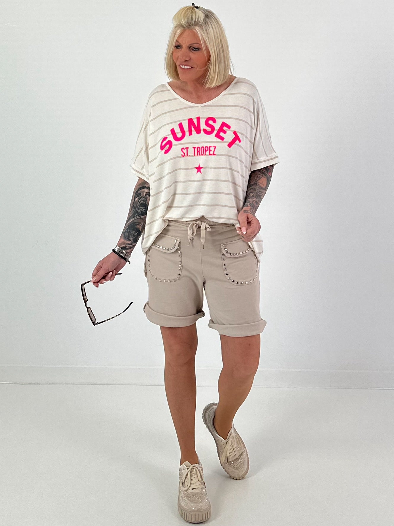 T-Shirt mit Streifen Sunset - ecru-beige