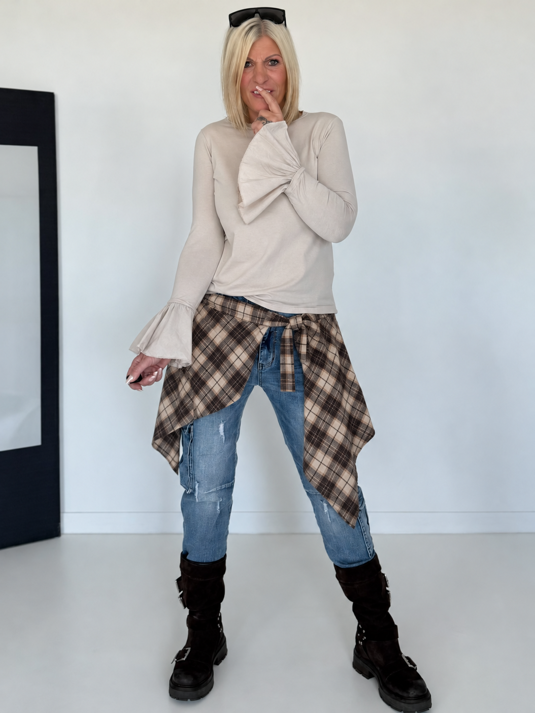 Waist Wrap im Karomuster - beige-mehrfarbig