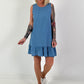 Light denim dress with flounce - blue