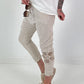 Baggy/Boyfriend trousers with side crochet flowers - beige