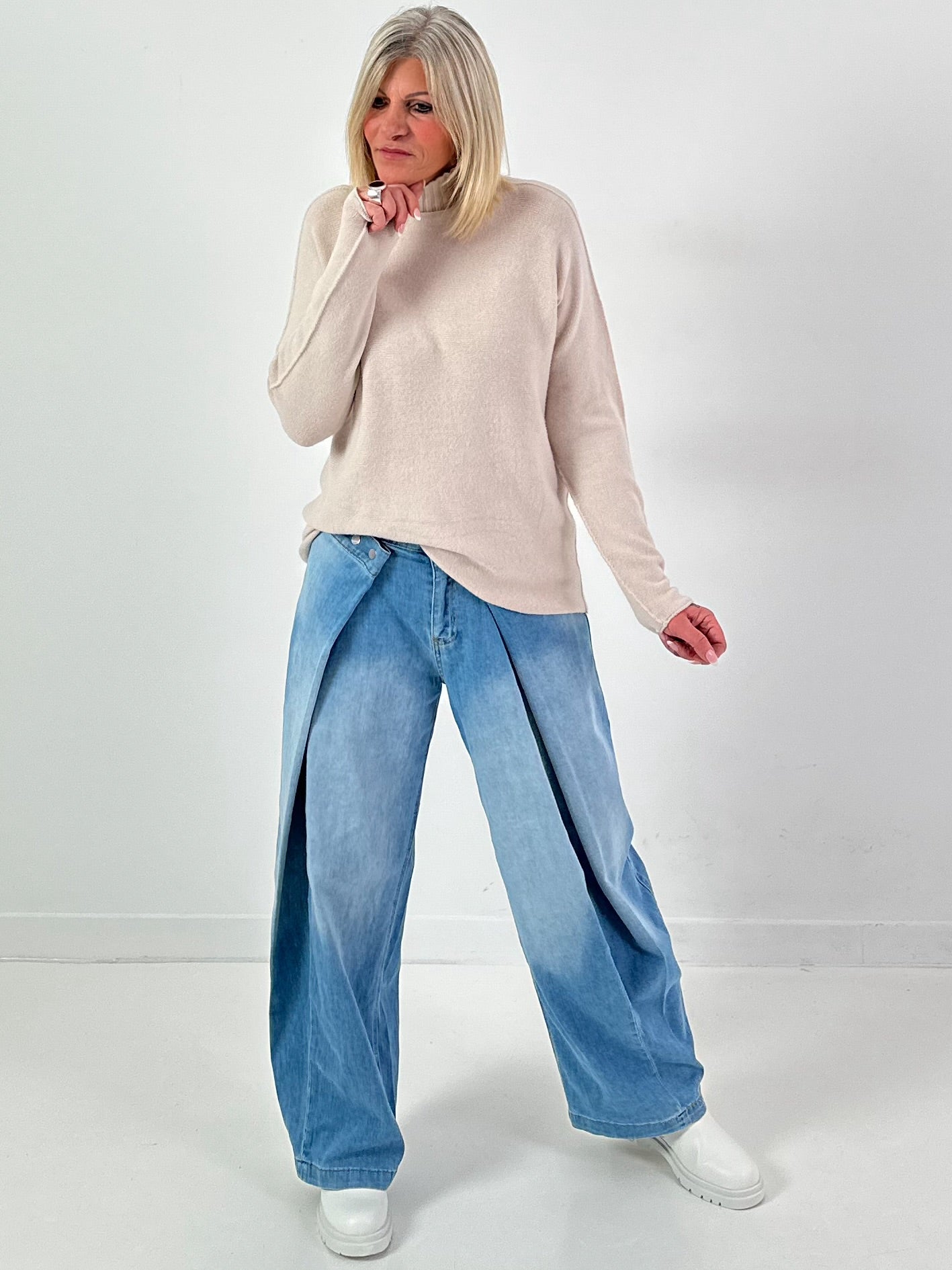 Jeans mit weitem Bein Modell "Loose Fold" - denim