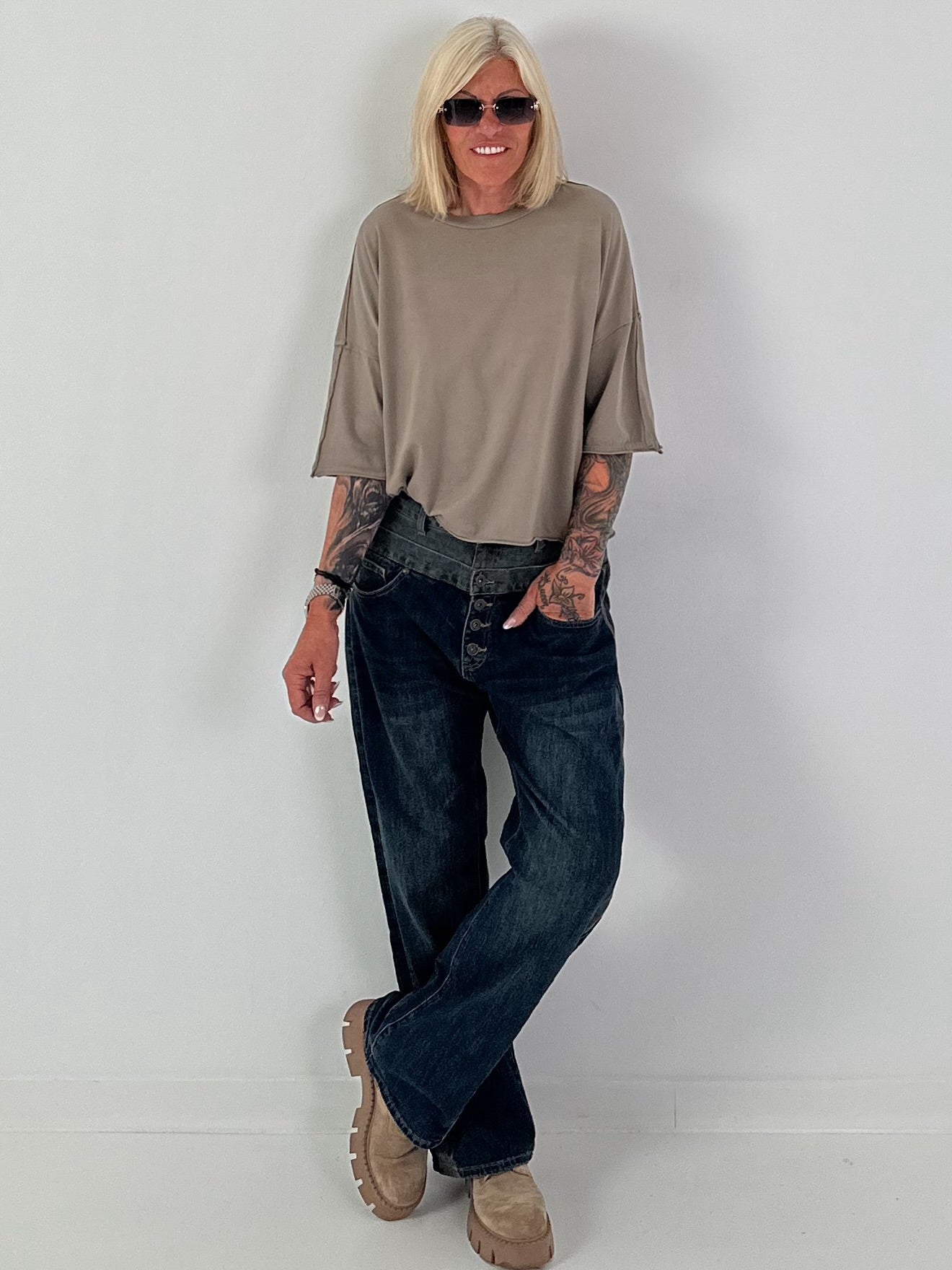 Shirt mit halben Arm und stylischen Außennähten - taupe