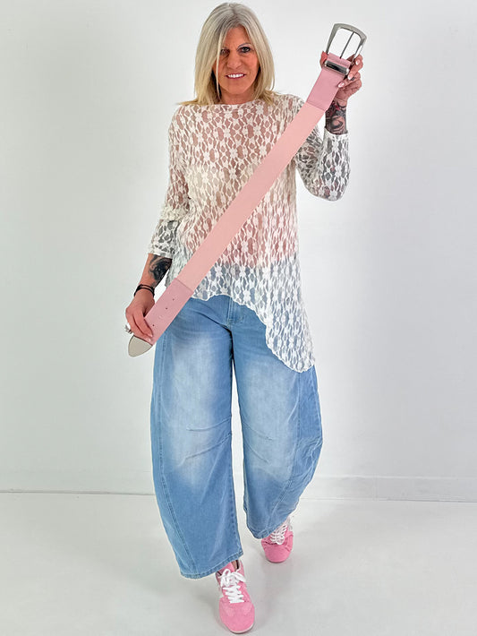 Stretchgürtel mit silberner Schnalle - rosa