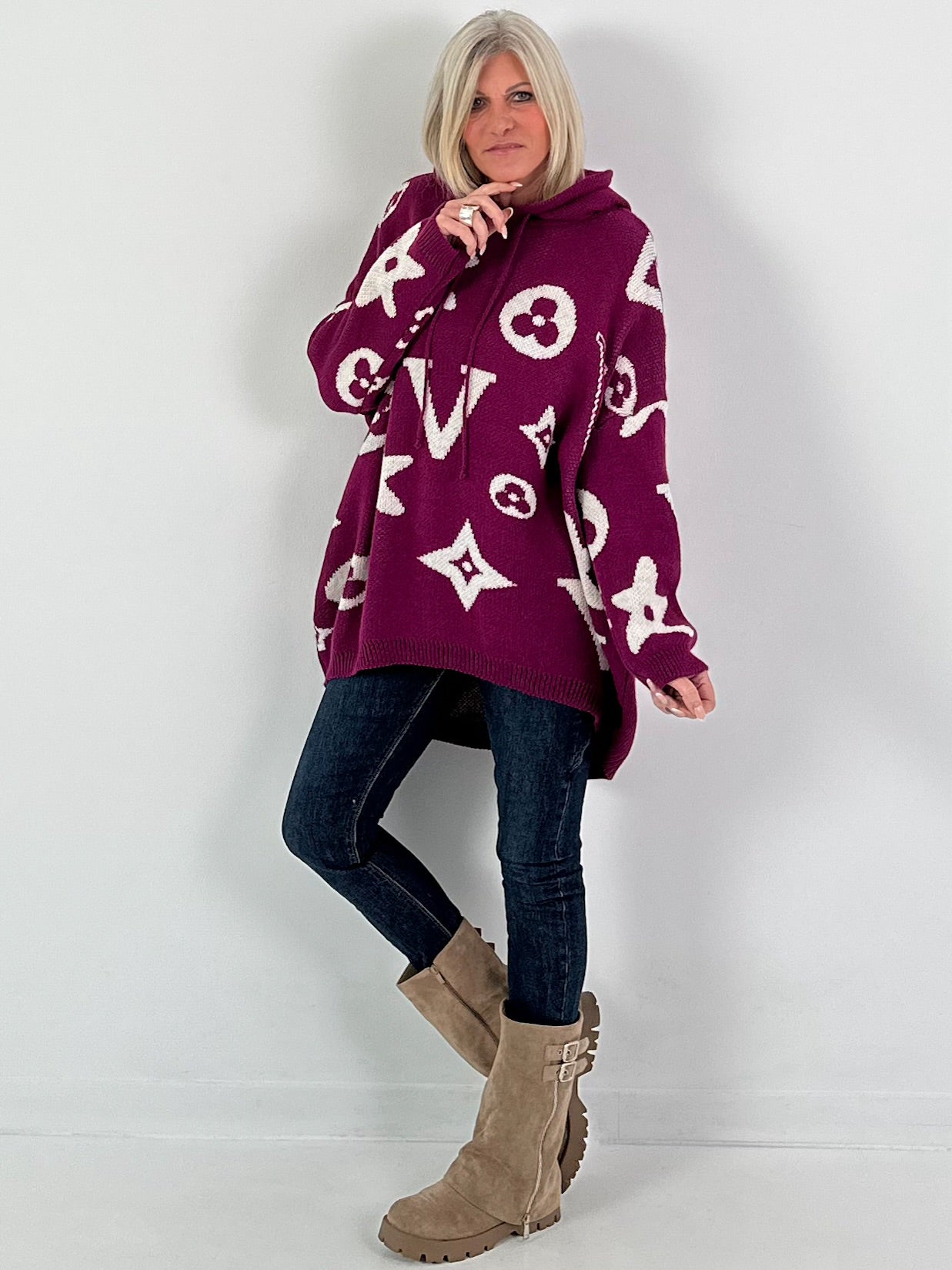 Strickpullover mit Kapuze Modell "Cozy Beam" - purple