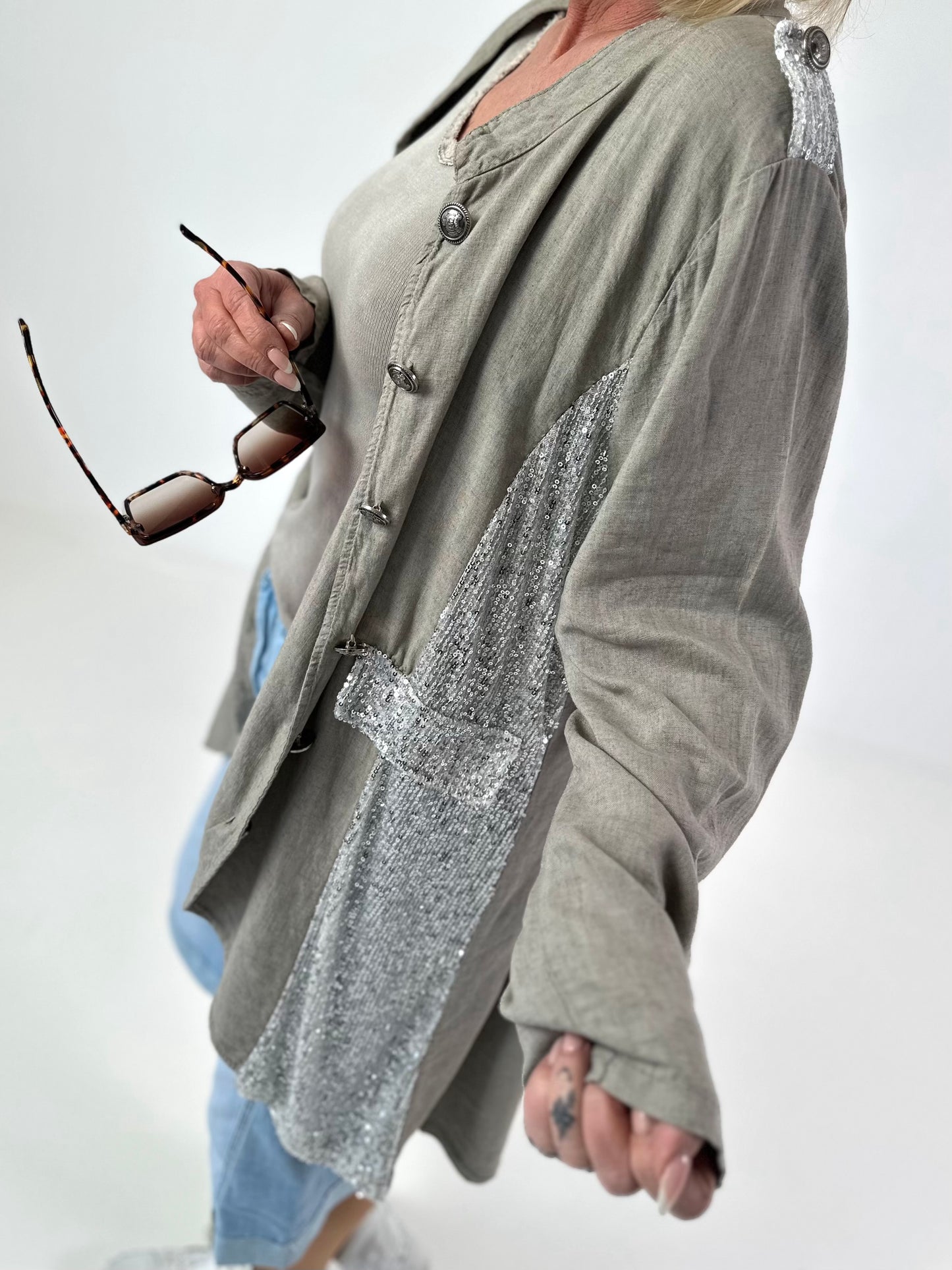Oversized Leinen-Military Blazer - taupe